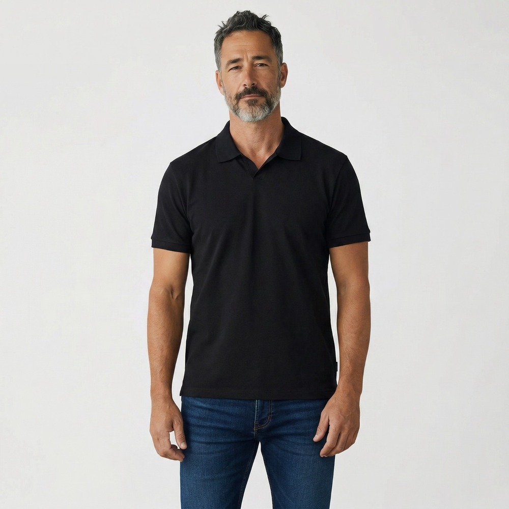 Calvin Klein Men's Johnny Collar Polo Shirt Size L Black Short Sleeve Stretch